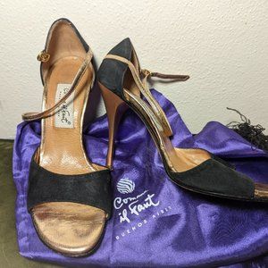 Black suede comme il faut with copper heel wrap 3.5" heel size 37/US 7